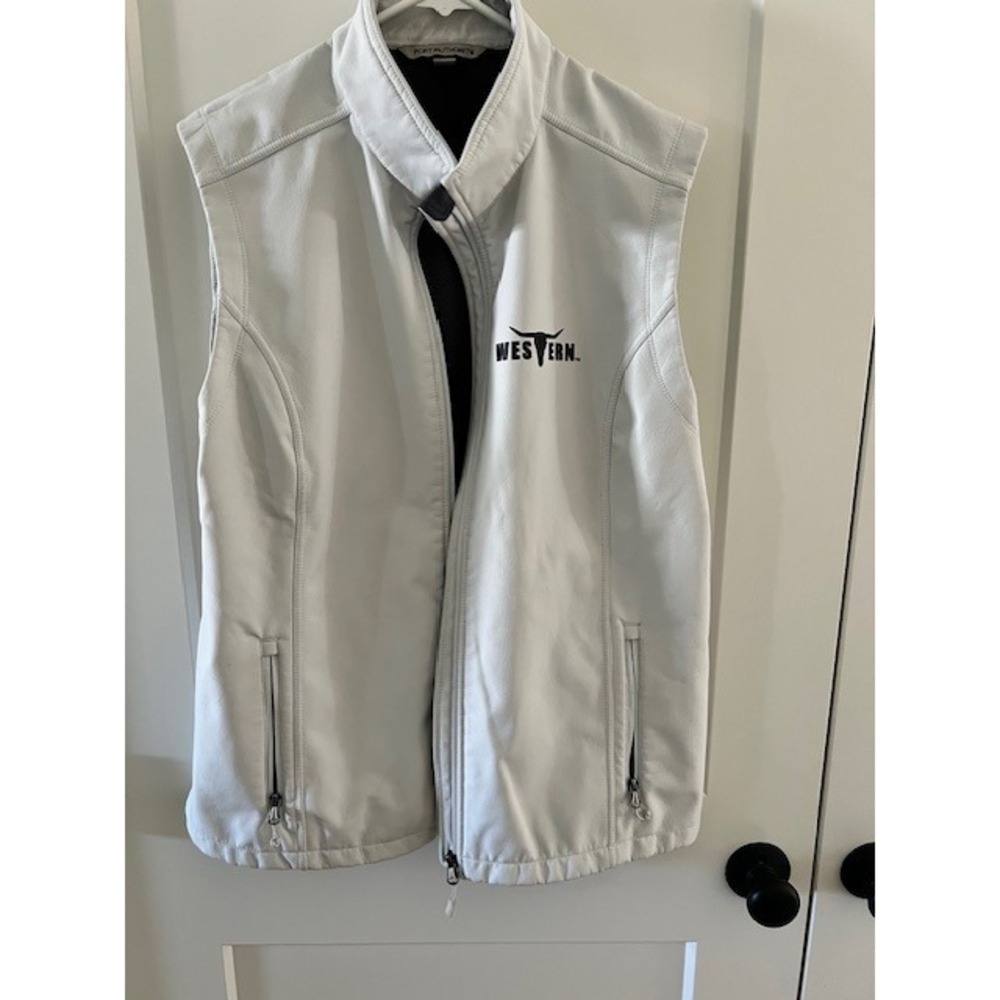 Port Authority Womens White Softshell Fleece Lined Western Longhorn Vest XXL